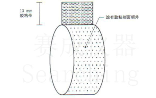 濟(jì)南賽成VOC-01環(huán)形初粘儀測試時(shí)，將膠帶式樣彎轉(zhuǎn)成如圖這樣的環(huán)形試樣，有膠面朝外